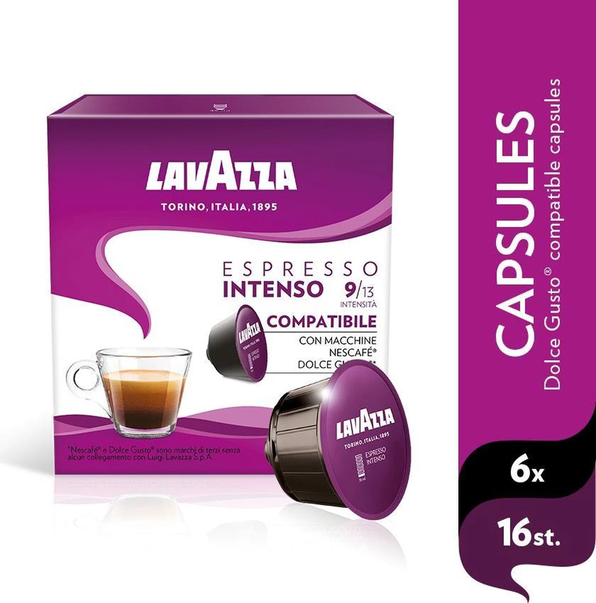 Lavazza Espresso Intenso Capsules - Geschikt Voor Dolce Gusto Apparaat - 6 X 16 Stuks
