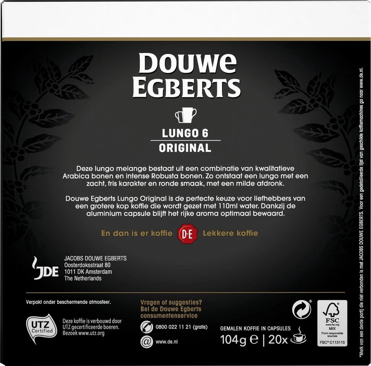 Douwe Egberts Lungo Original Koffiecups - Intensiteit 6/12 - 10 X 20 Capsules - Image 3