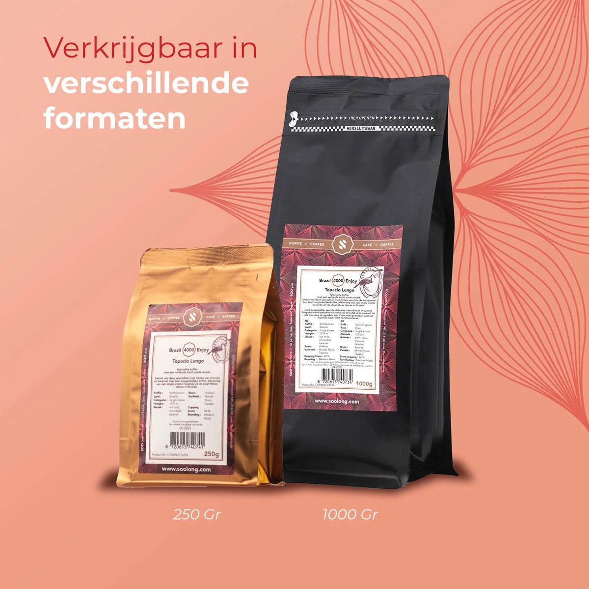 Soolong Enjoy Brazilie Nr4000 Koffiebonen Topacio Lungo - Speciality Koffie Arabica Medium Roast, Light Body Met Een Verfijnde Zacht Zoete Smaak. - Zak 250gram - Image 2