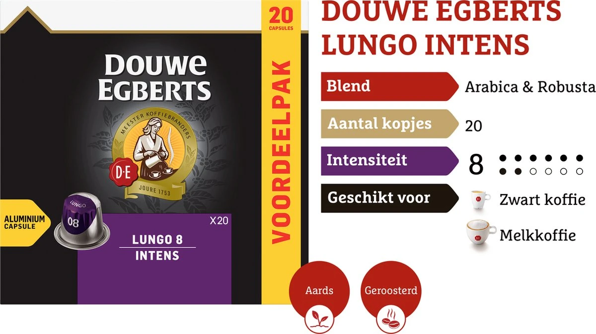 Douwe Egberts Lungo Intens Koffiecups - Intensiteit 8/12 - 10 X 20 Capsules - Image 4