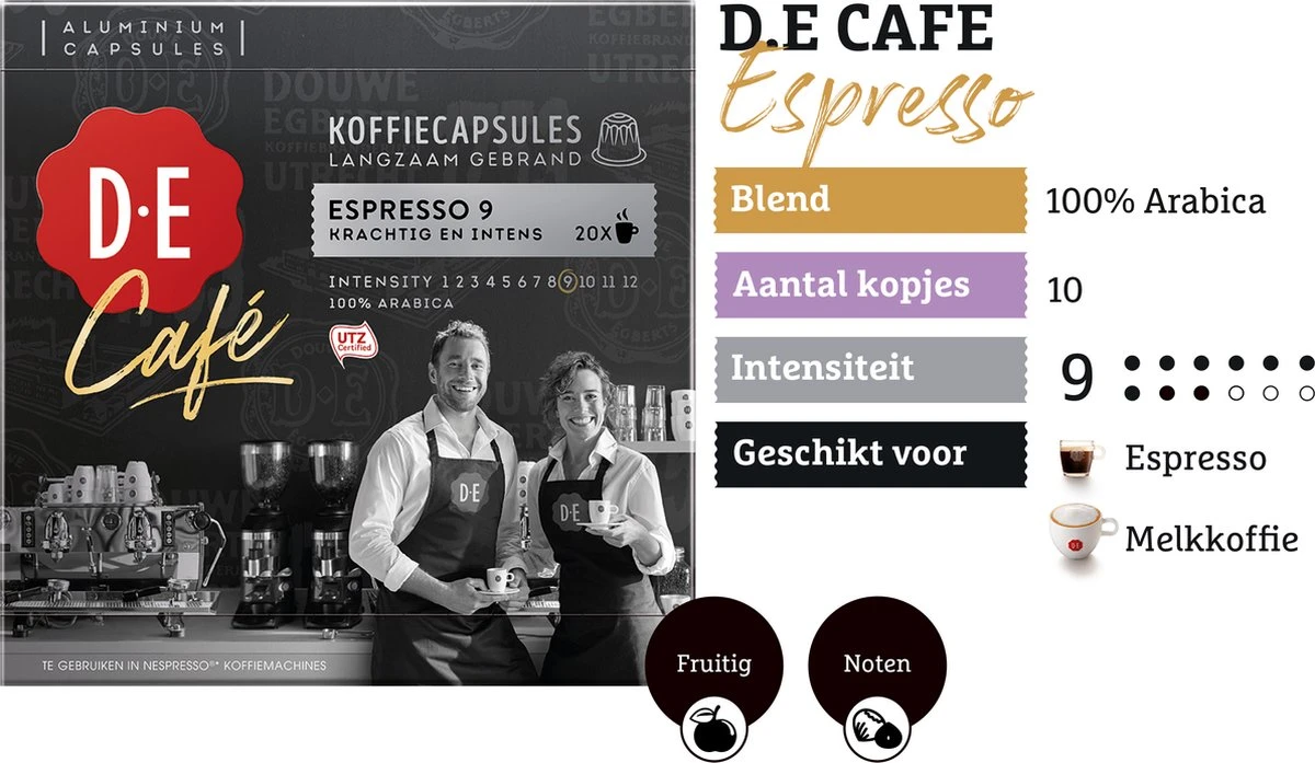 Douwe Egberts D.E Café Espresso Koffiecups - Intensiteit 9/12 - 10 X 20 Capsules - Image 4