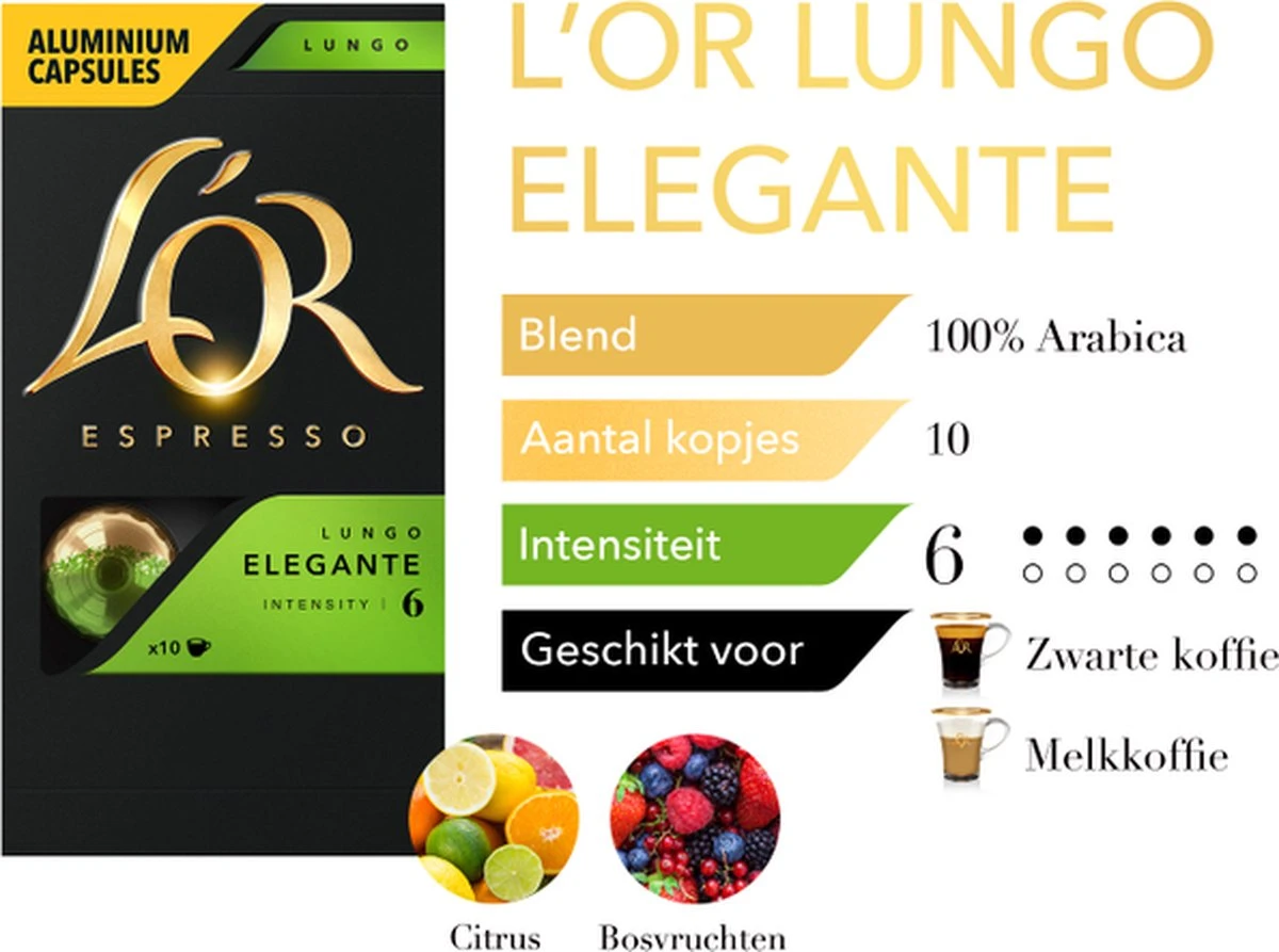 L'OR Lungo Elegante Koffiecups - Intensiteit 6/12 - 10 X 10 Capsules - Image 6