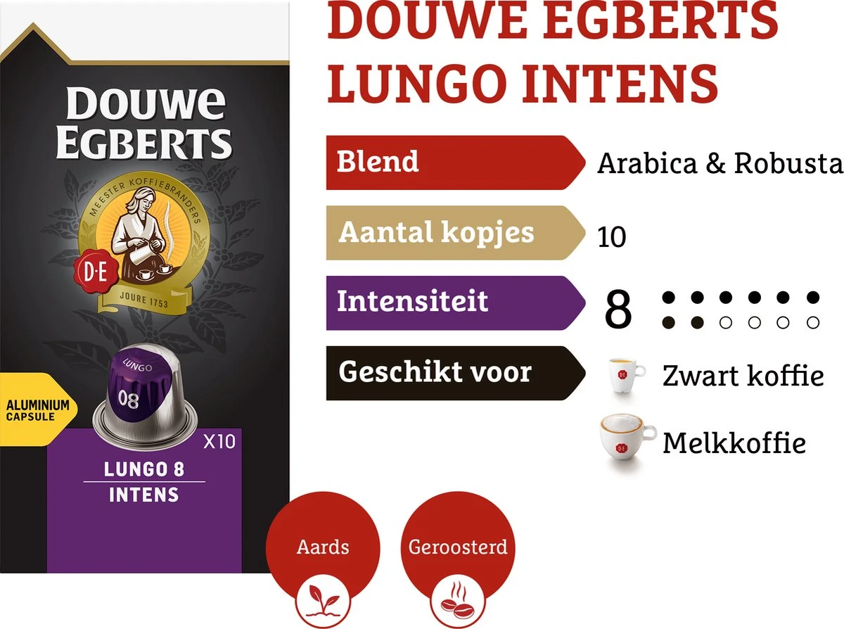 Douwe Egberts Lungo Intens Koffiecups - Intensiteit 8/12 - 10 X 10 Capsules - Image 4