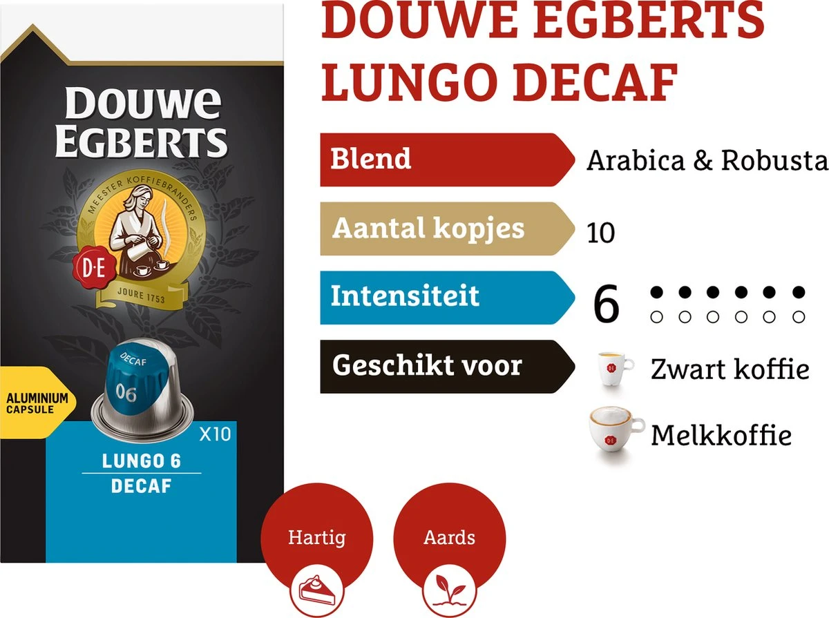 Douwe Egberts Lungo Decaf Koffiecups - Intensiteit 6/12 - 10 X 10 Capsules - Image 4