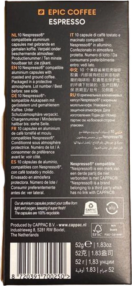 100 Capsules Epic Coffee - Espresso - Nespresso® Compatible Aluminium Capsules - RFA Keurmerk - Doos 100 Stuks - Image 7