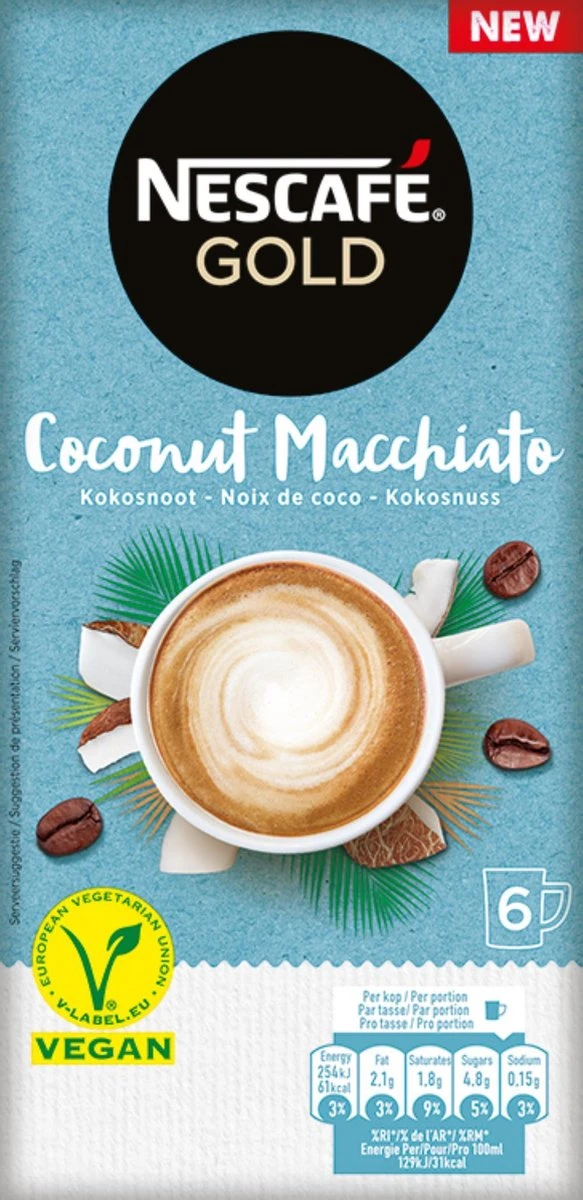 Nescafé Gold Coconut Macchiato Oploskoffie - 6 Doosjes à 6 Zakjes - Image 3
