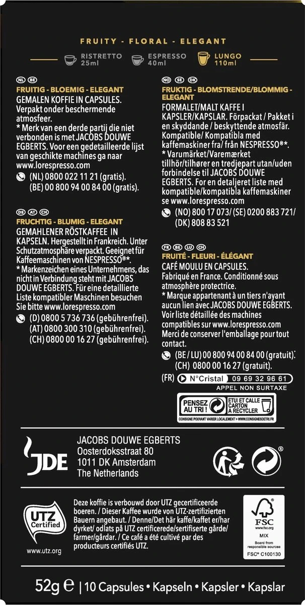 L'OR Lungo Profondo Koffiecups - Intensiteit 8/12 - 10 X 10 Capsules - Image 2