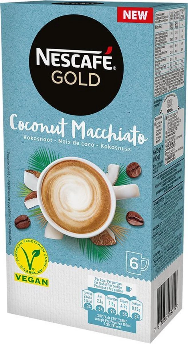Nescafé Gold Coconut Macchiato Oploskoffie - 6 Doosjes à 6 Zakjes - Image 6