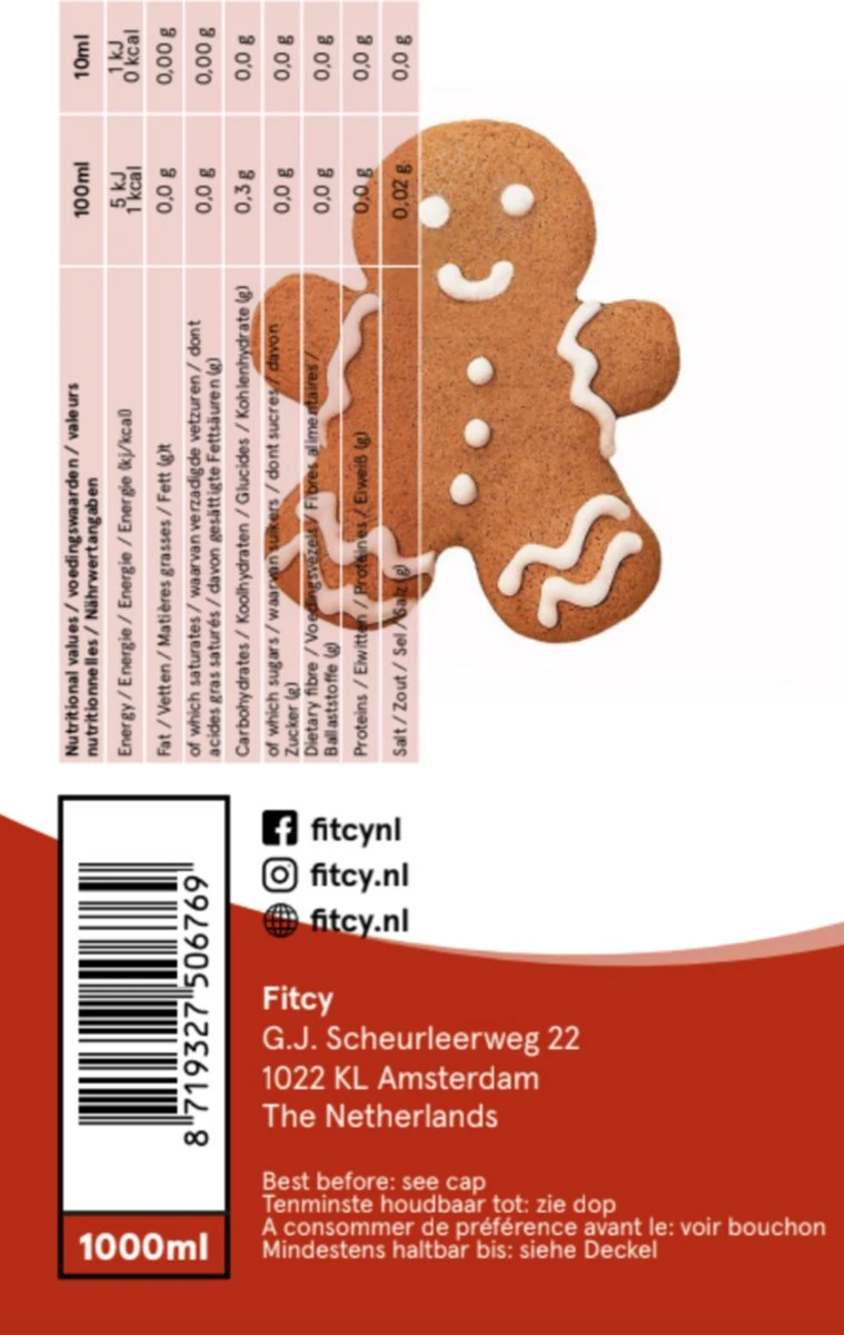 Fitcy | Koffiesiroop | Gingerbread | Barista Syrup | Zero | Vegan | Vetvrij | Suikervrij | Keto-vriendelijk | Koffie | Siroop | MET DOSEERPOMP | 1L - Image 3
