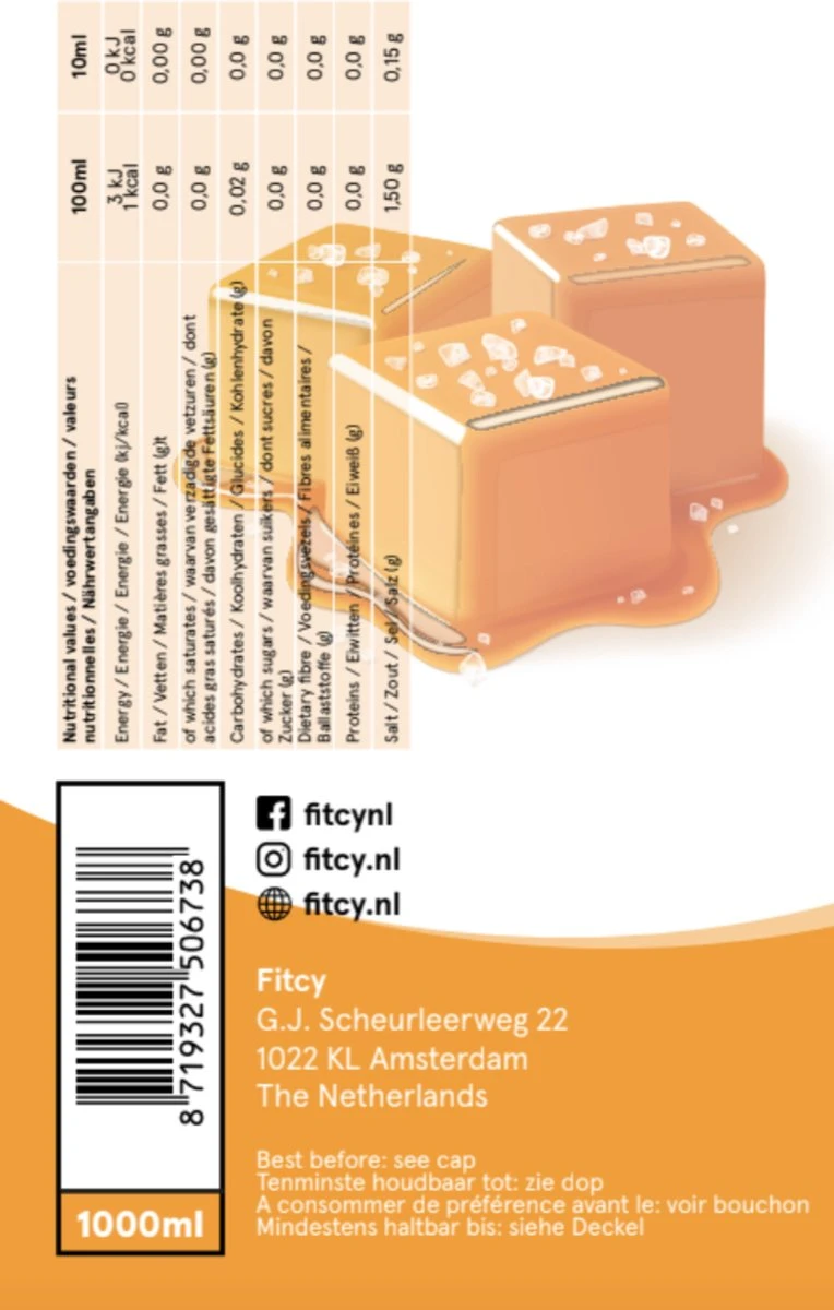 Fitcy | Koffiesiroop | Salted Caramel | Barista Syrup | Zero | Vegan | Vetvrij | Suikervrij | Keto-vriendelijk | Koffie | Siroop | 1L - Image 2