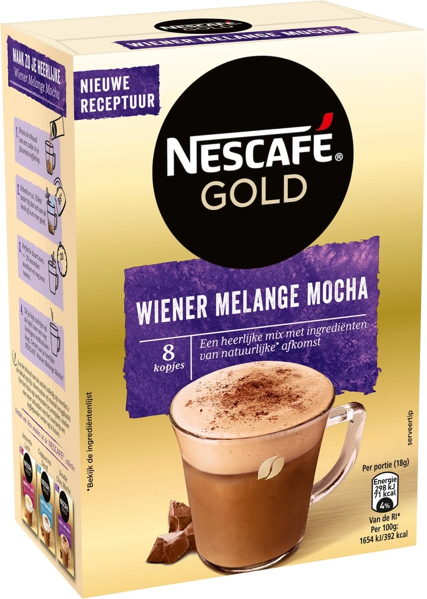 Nescafé Gold Wiener Melange Mocha Oploskoffie - 6 Doosjes à 8 Zakjes - Image 5