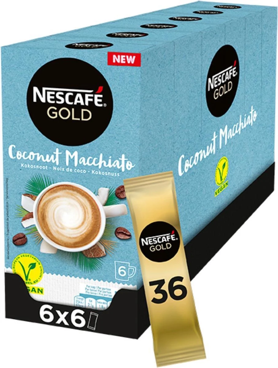 Nescafé Gold Coconut Macchiato Oploskoffie - 6 Doosjes à 6 Zakjes - Image 2